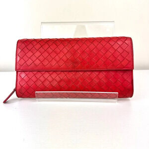 Bottega Veneta Red Intrecciato Woven Leather Wallet Authentic | Made in Italy